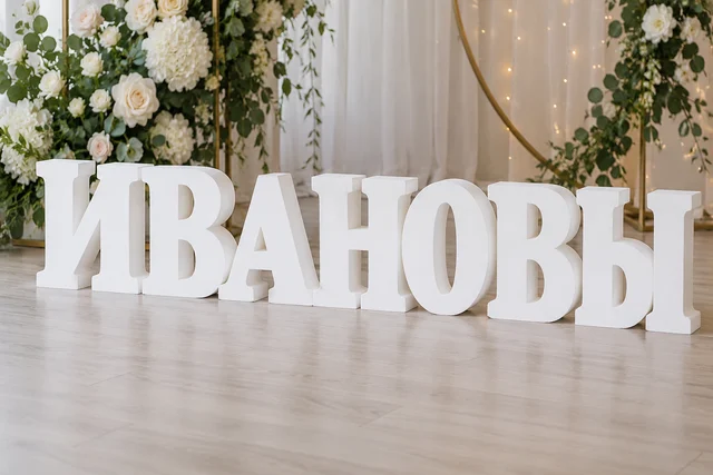 Фамилия из пенопласта — надпись в фотозоне