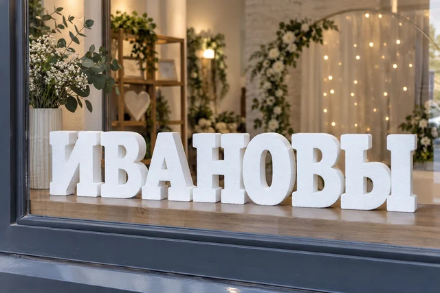 Фамилия из пенопласта — оформление витрины