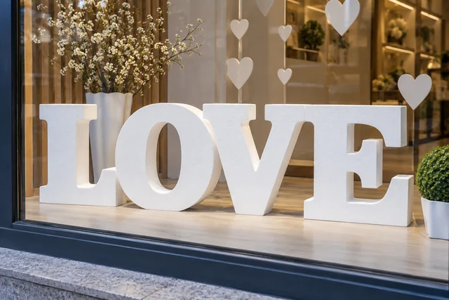 Буквы LOVE из пенопласта — оформление витрины