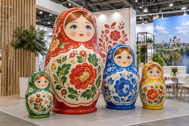 Матрёшки из пенопласта — декор выставочного пространства
