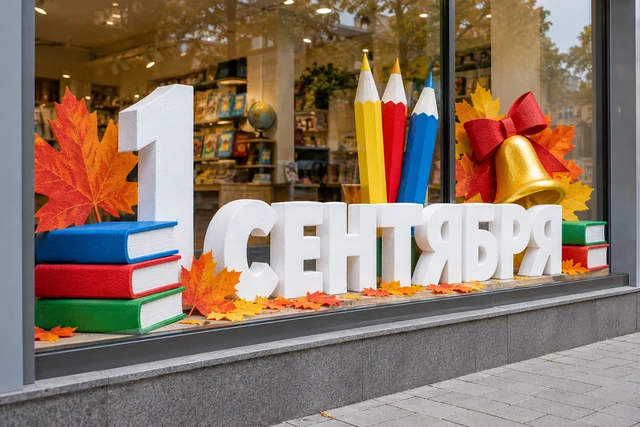 Декор из пенопласта на 1 сентября — праздничная витрина