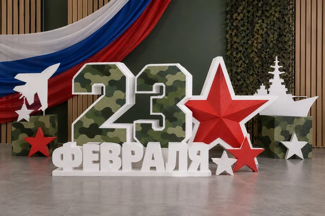 Декор из пенопласта на 23 февраля — фотозона для гостей