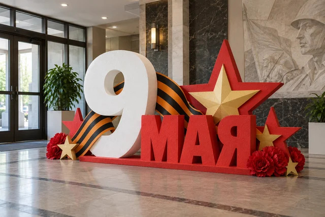Декор из пенопласта на 9 мая — оформление входной зоны