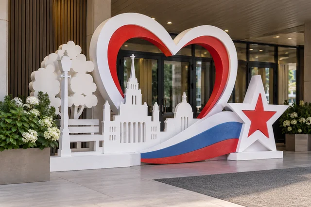 Декор из пенопласта на День города — оформление входной зоны