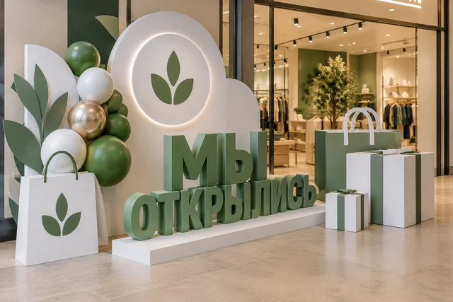 Декор из пенопласта для открытия магазина — фотозона для гостей