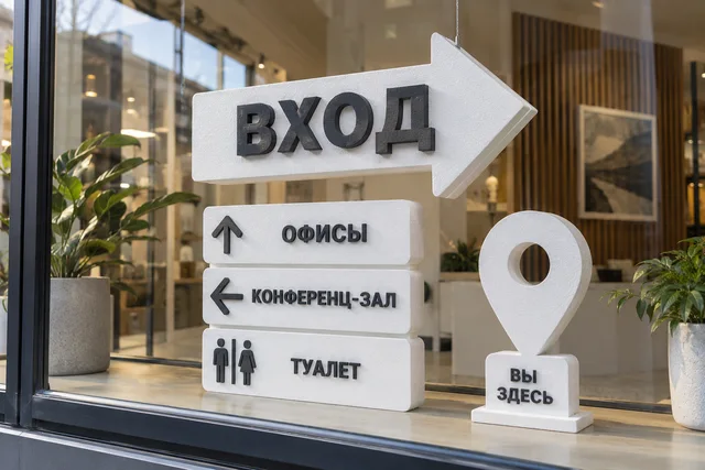 Таблички и указатели из пенопласта — акцент в витрине