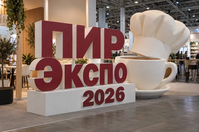 Пример возможного исполнения: ПИР Экспо 2026, объёмные буквы и тематический декор из пенопласта внутри выставочного зала